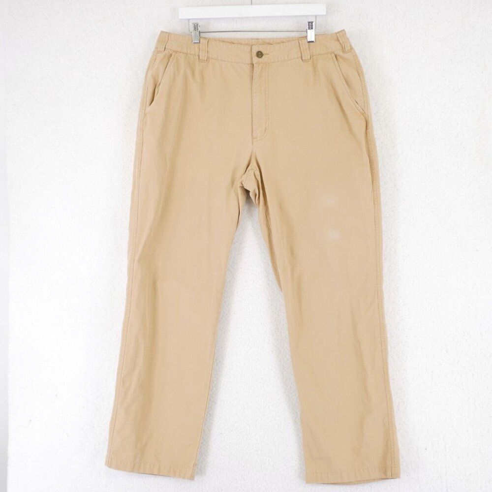 Orvis Cotton Tan Chino Pants 36/31 Flat‎ Front Mid Rise